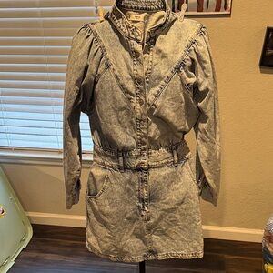 Vintage-Inspired Acid Wash Denim Dress Jacket - Light blue